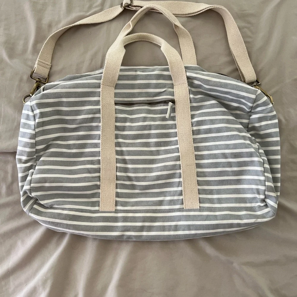 Known Supply Striped Weekender Duffel Bag – Gray & White, Canvas, Fair Trade - Picture 1 of 3